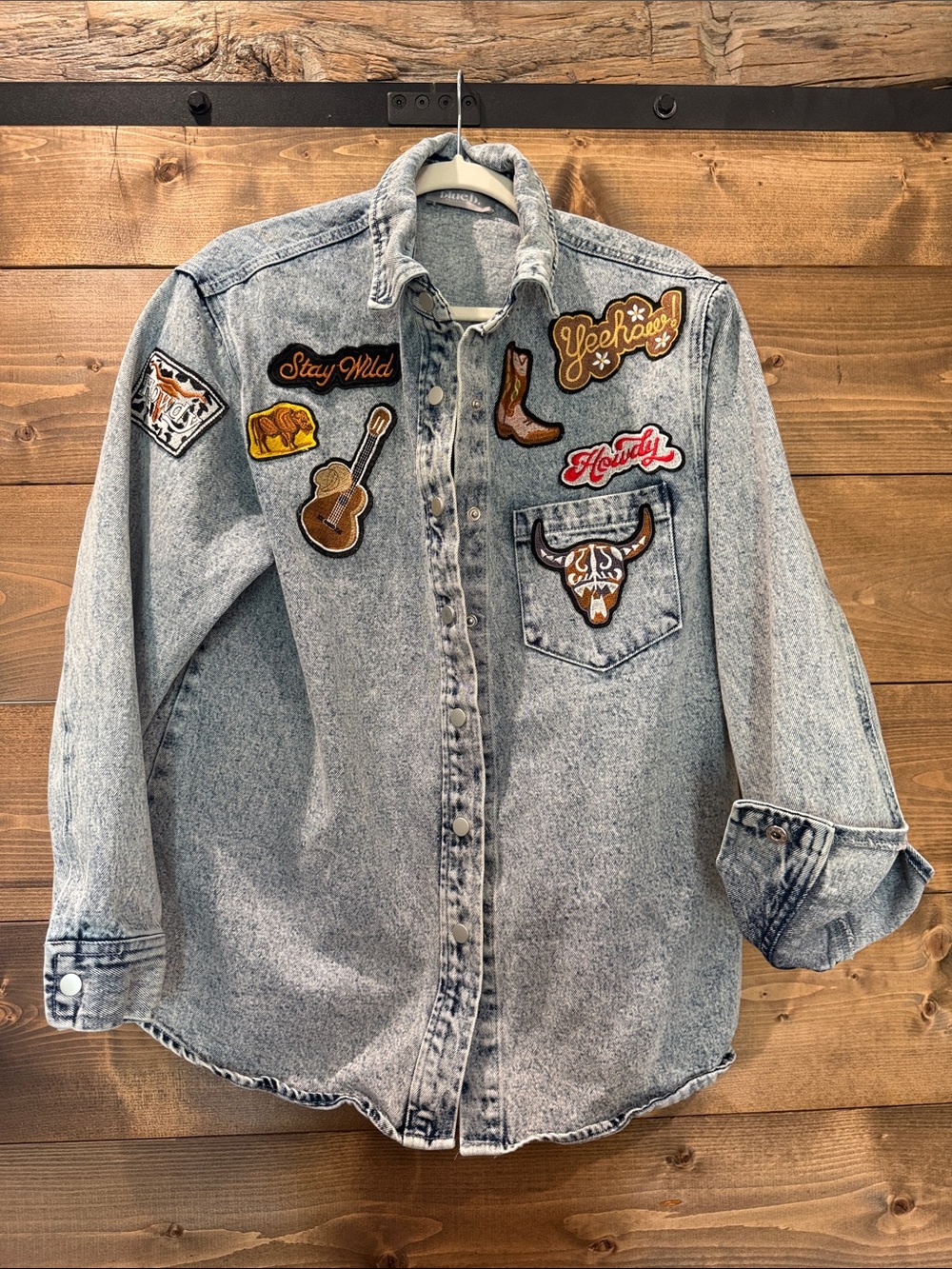blue b Light Blue Wash Patchwork Denim Jacket - Western Style